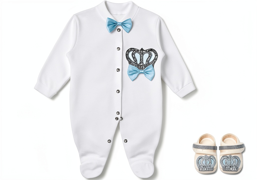 Installing Baby Boys' Royal Blue Layette Set 100% Cotton on a wooden nursery table