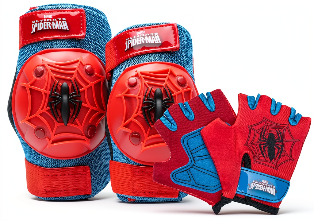 Child wearing Bell Spider-man bike protective gear in a park